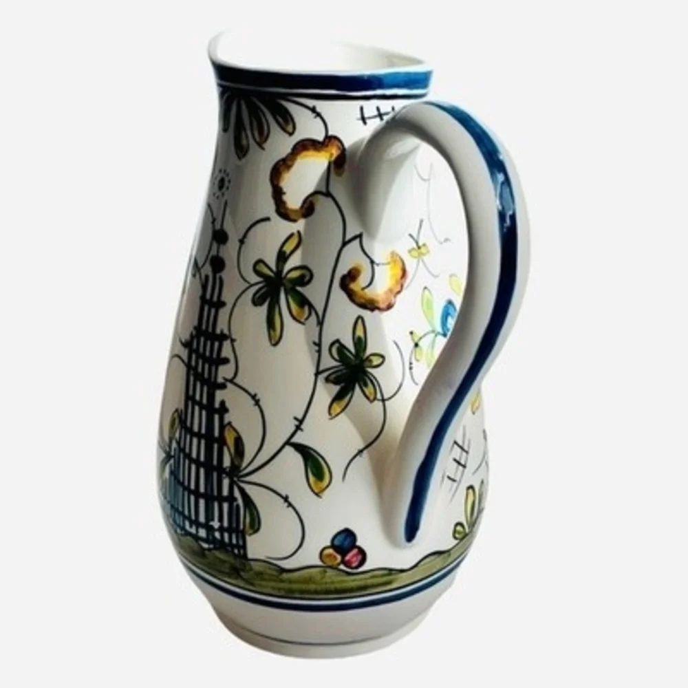 Rare Vintage SUR LA TABLE Farmhouse Ceramic Pitcher Multicolor Glaze Jug 10